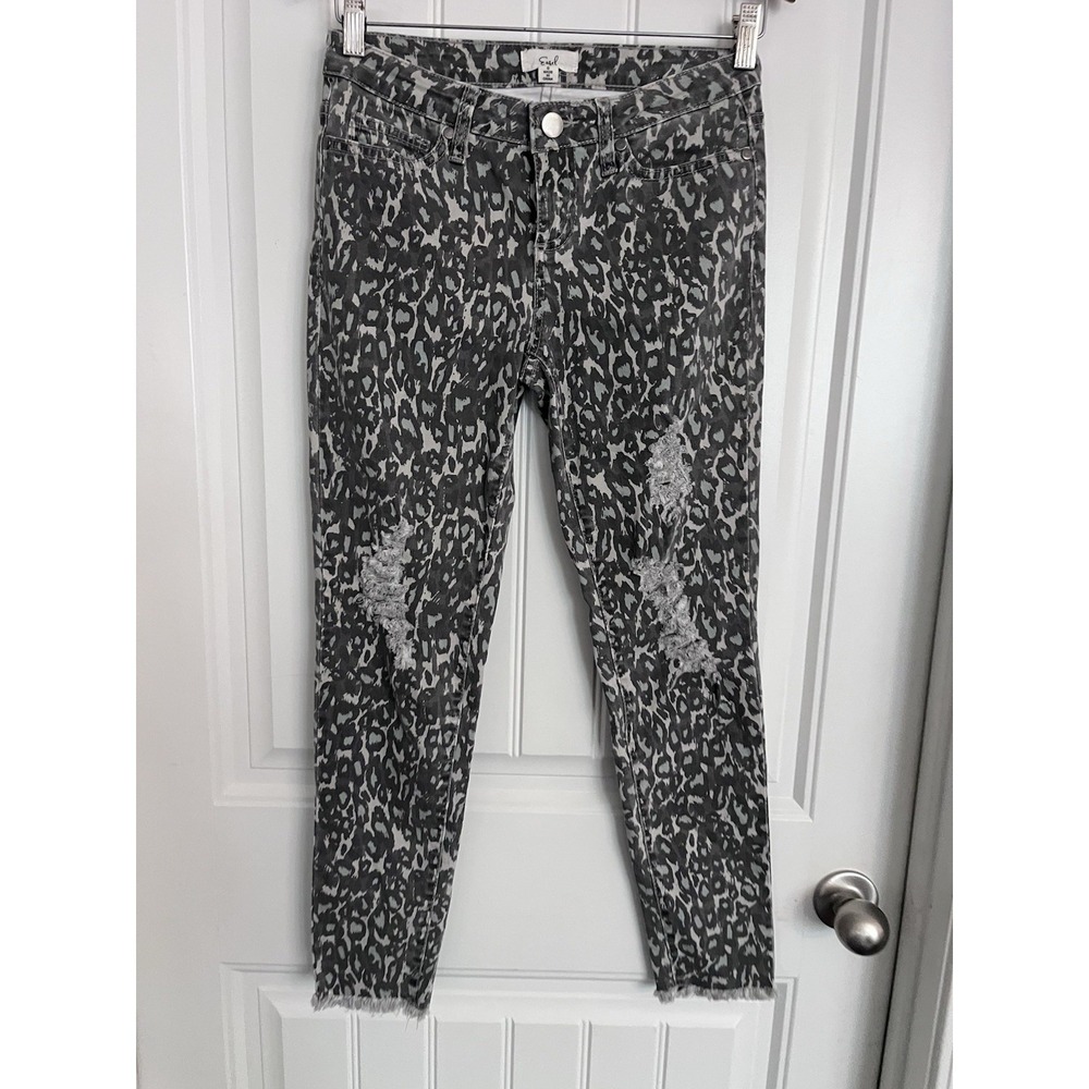 Easel Mid Rise‎ Skinny Jeans Women's Gray 28x27 Fray Hem Cheetah Pants Denim 429